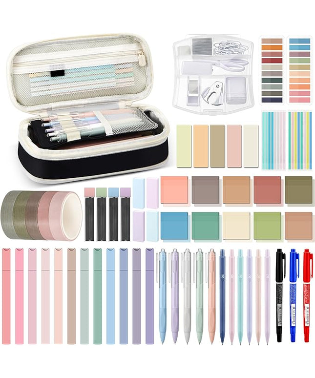 Sinload 60 Pcs Aesthetic Book Annotation Kit School Supplies Cute Pencil Case 12 Highlighter 5 Gel Pen 6 Mechanical Pencil 5 Magnetic Bookmark 1220 Pcs Sticky Note Tab Student Stationary(Black)