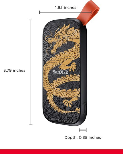 SanDisk 1TB Portable SSD, Dragon Edition - Up to 800MB/s, USB-C, USB 3.2 Gen 2, Updated Firmware - External Solid State Drive - ‎SDSSDE30-1T00-GD25
