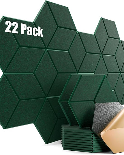 22 Pack Self-Adhesive Acoustic Panels 12" X 10" X 0.4" - Sound Proof Foam Panels with High Density, Y-Lined Design, Flame Resistant, Absorb Noise and Eliminate Echoes(Ink Green)
