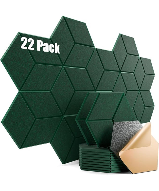 22 Pack Self-Adhesive Acoustic Panels 12" X 10" X 0.4" - Sound Proof Foam Panels with High Density, Y-Lined Design, Flame Resistant, Absorb Noise and Eliminate Echoes(Ink Green)