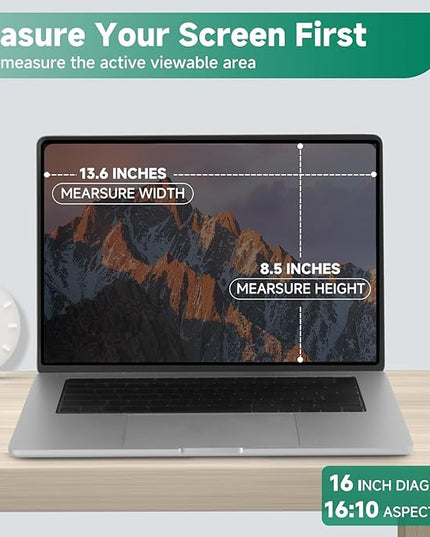 IRUYO FL Nano-Suction Laptop Privacy Screen 16 Inch 16:10, Removable Screen Privacy Shield for Laptop, Anti Glare, Anti Bule Light, Screen Protector for Lenovo HP Dell Acer Asus Thinkpad