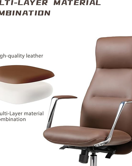 EUREKA ERGONOMIC Royal Slim Executive High Back Brown Leather Office Chair, Home Desk Chair for Adults, Big and Tall with Wheels, Swivel Rolling