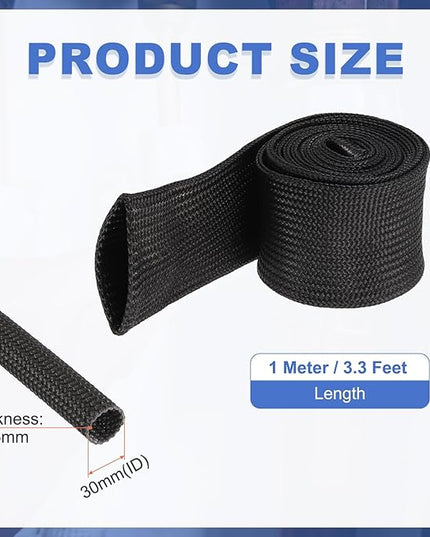 uxcell Insulation Cable Protector,30mm/1.18 Inch-1m/3 Feet High Temp Fiberglass Sleeve Black