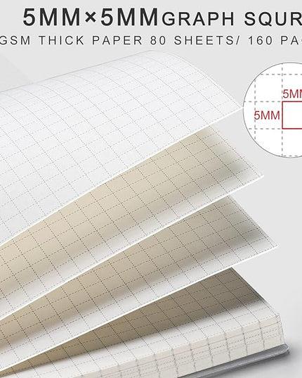 AHGXG Graph Paper Notebook Spiral 2 Pack - Large B5 Grid Notebook 7.3"X 10", 100GSM Thick Graph Grid Paper, Quad Ruled, Total 320 Pages, Transparent Plastic Hardcover Journal