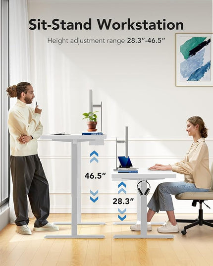 HUANUO 71 x 30 inch Electric Standing Desk, Powerful Brushless Motor Large Height Adjustable Table, 4 Memory Preset Sit Stand Up Desk, Home Office Computer Table with Thick T-Shaped Frame, White