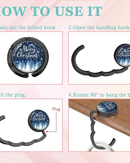 Merry Christmas Foldable Purse Hook Gifts, Christmas Tree Snowflake Handbag Hanger, Women's Bag Hanger Holder, Round Purse Table Hook, Funny Desk Decor Gifts for Women Coworker Boss Friend