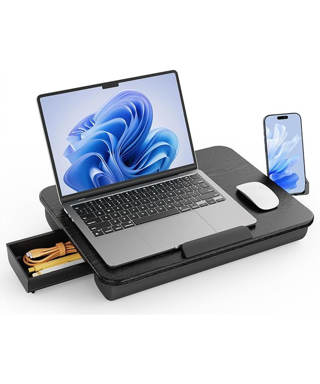 SAIJI Laptop Lap Desk, Portable Laptops Tray with Cushion, Drawer Storage, Phone Holder, Carry Handle, Phone Holder- Computer Laptop Stand for Bed Fits Up to 15.6 Inch Laptops