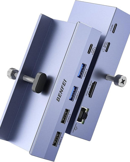 BENFEI 8-in-1 USB C Hub with Secure Clamp – Features 4K@60Hz HDMI, Gigabit Ethernet, 100W PD, 10Gbps 1x USB-C, 2 x USB-A 3.2, 2 x USB-A 2.0 Compatible with MacBook, iPad Pro, iMac, S23, XPS17