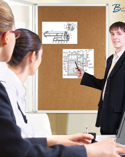 Pinboard Enclosed Bulletin Board 36 x 24 Inch Lockable Cork Noticeboard for School Office, Wall Display Case with Lock (Cork Board)