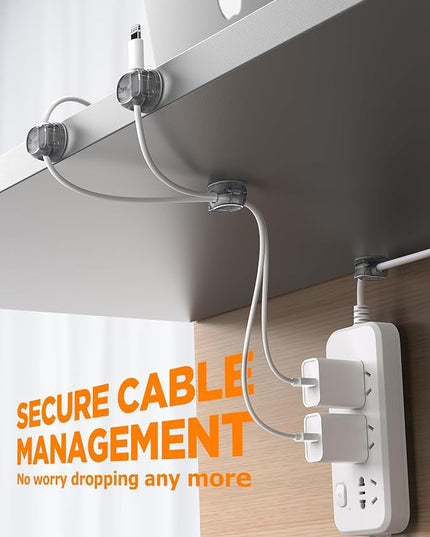 12Pack Cable Clips - Chfeila Latest Dual Spring Cord Organizer with Clasp Lock, [Max Stability] Desk Cable Management, Adhesive Phone Charging Wire Holder for Nightstand/Car/Wall, Office Accessory