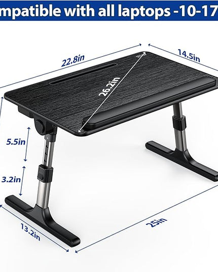 Besign LT07 Lap Desk [Extra Large], Adjustable Laptop Table, Portable Standing Bed Desk, Foldable Sofa Breakfast Tray, Notebook Computer Stand for Reading and Writing (Black)