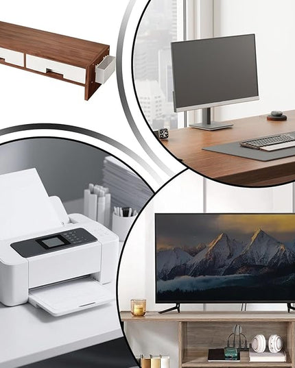 Desk Monitor Stand Riser, Double Drawer Ergonomic Organizer, Computer Desk Riser for Monitors and Accessories, Durable Wood Material, Family Friends Home Offices Indoor Study Bedroom Room Workstation