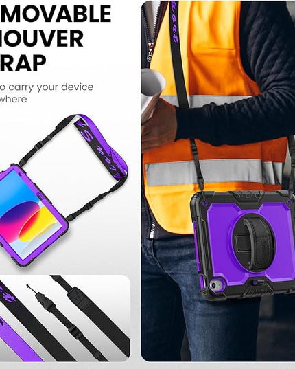 timecity for iPad (A16) 11th/ 10th Generation Case 11''/ 10.9 Inch (2025/2022) - Heavy Duty Protective Cover with Screen Protector, Stand, Shoulder Strap & Pencil Holder | Kids-Friendly - Purple