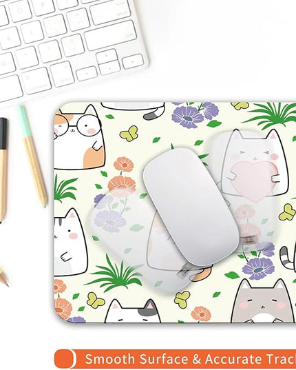 Square Mouse Pad Cute Cat, Personalized Premium-Textured Custom Mouse Mat Design, Washable Mousepad Cloth, Non-Slip Rubber Base Computer Mouse Pads for Wireless Mouse