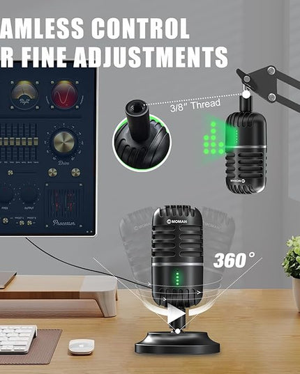 Moman USB Microphone, EMP Desktop Condenser PC Microphones for Steaming Podcast Mic Recording Gaming Zoom Meeting YouTube ASMR Online Conference Course, USB-Podcast-Streaming-Computer-Microphone