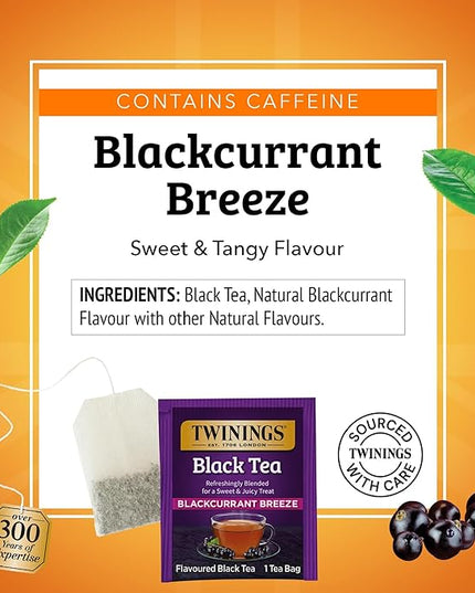 Twinings Blackcurrant Breeze Black Tea Individually Wrapped Bags, 20 Count (Pack of 1), Sweet, Tangy Taste, Caffeinated, Enjoy Hot or Iced, 20 Teabags