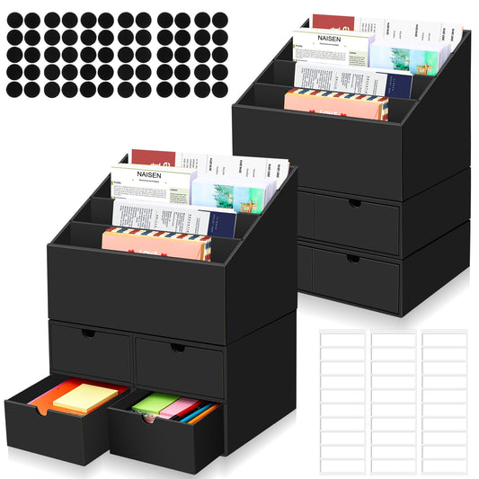 2 Sets 4-Slot Desktop Mail Organizer with 6 Drawers, Black Letter Organizer