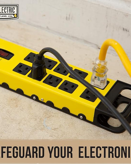 10 Outlet Heavy Duty Surge Protector Power Strip - Industrial Black and Yellow Metal Surge Protector with 15 Foot Extension Cord | Cablectric is an American Owned Brand