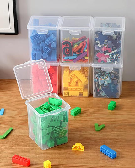 10 Pack Small Clear Storage Bins with Lids - Stackable Plastic Organizer Boxes for Crafts, Art Supplies, Jewelry, Beads, Office Tools - 3.5x3.5x4.5 Inch, Square Medium
