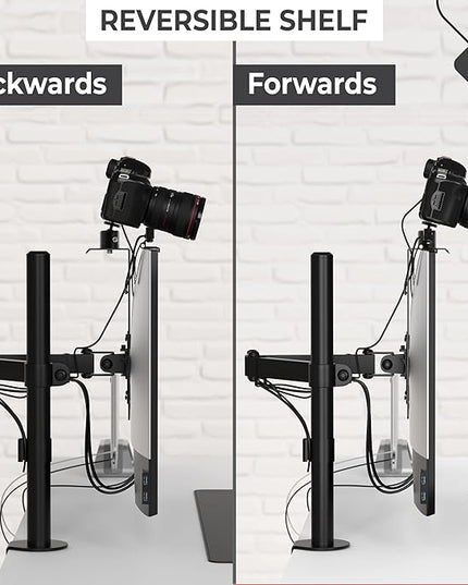 HumanCentric DSLR Monitor Mount Extra Large, Desk Camera Mounting, Light Webcam, Microphone Shelf for Monitor VESA Arm, Replace Clamp Tripods, 100x100mm Patterns, Aluminum, Hardware Included