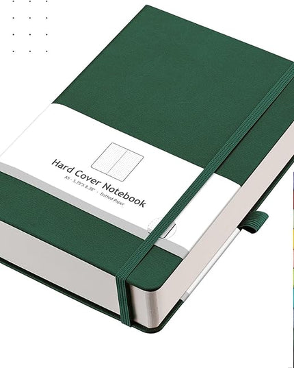 AHGXG Bullet Dotted Journal - 320 Numbered Pages Dot Grid Notebook A5 Thick Journal, 100gsm Thick Dotted Paper, Leather Hardcover,Inner Pocket, 5.75'' × 8.38'' - Green