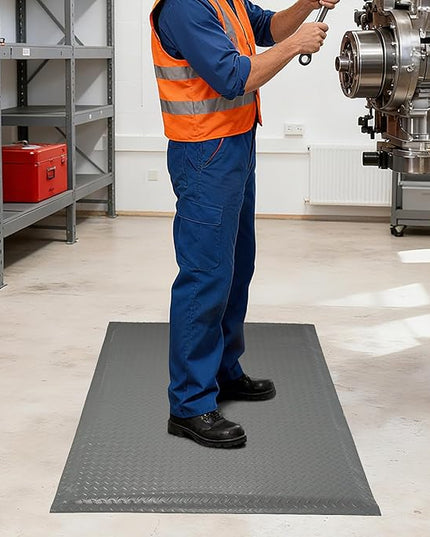 Anti Fatigue Mats Industrial 3' x 6' 15/16" Thick Ergonomic Standing Mat Commercial Kitchen Mat Heavy Duty Diamond Plate Cushioned Shop Floor Mats Helps Relieve Back and Leg Soreness, Grey