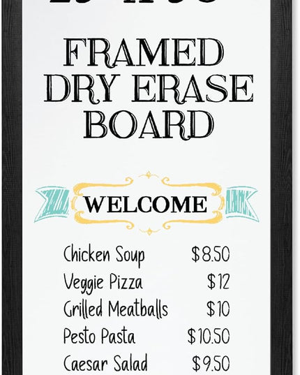 Ilyapa Extra Large Dry Erase Board for Wall - Wood Framed Magnetic White Board - 58 x 25 Inches Decorative Wall Hanging Menu Whiteboard - Black