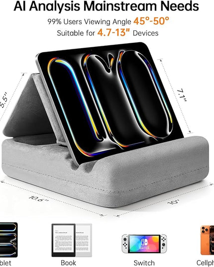 TpeeTeek Tablet Pillow Stand with Storage, Foldable iPad Holder for Lep, Bed, Sofa, and Desk - Soft Pad Dock with Pocket and Stylus Mount Compatible with 4-13" iPad Pro/Air/Mini, Galaxy Tab, Kindle
