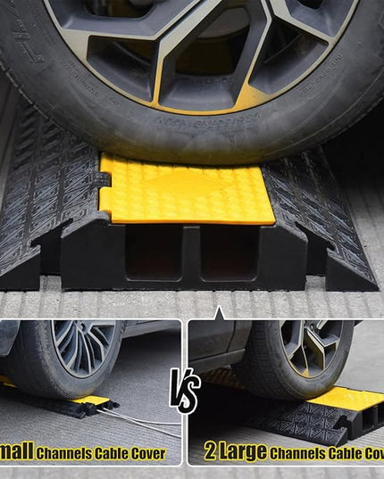 OranLite Large 2-Channel Rubber Floor Cable Protector Ramp, Heavy-Duty Floor Cable Wire Cord Cover Speed Bumps, Driveway Hose Cable Ramp Protective Cover (2 Large Channels)