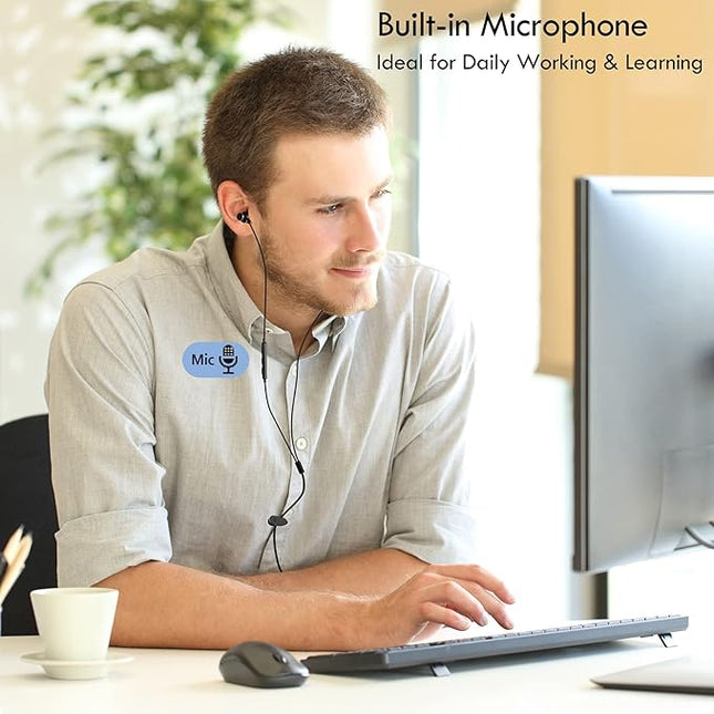 USB Earbuds for Computer, in-Ear Headphones with Microphone & 1.8M Long Cord, USB-A Headset Compatible with Laptop, Desktop PC, Notebook, Chromebook, CGS-W1B [Microphone Upgraded]