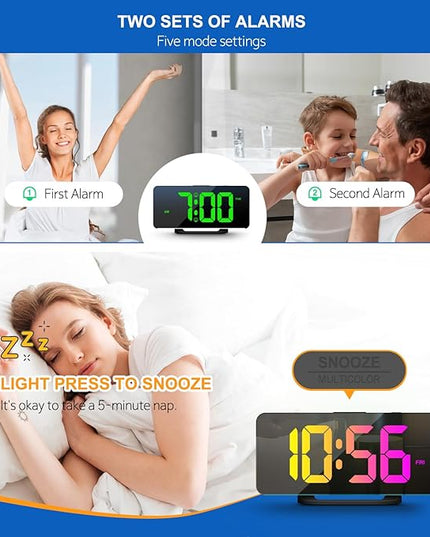 Digital Alarm Clock, Large LED Digital Clock for Bedrooms with 10 Color Changing Night Light, Adjustable Brightness, USB Charging Port, Bedside and Desk Clock for Living Room Office Decor (Black)