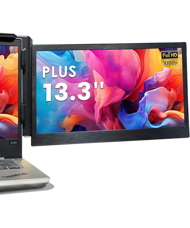 Teamgee P1 Plus Laptop Screen Extender 13.3” FHD 1080P IPS Display，Dual USB & HDMI Portable Monitor, Plug-and-Play Compatible with Mac/Windows/Android, Fits 13-17" Laptops