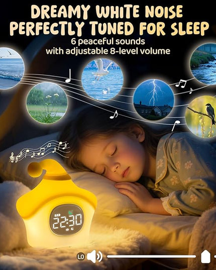 Star Alarm Clock with Night Light for Kids with Sleep Training and Sound Machine, Rechargeable Silicone Lamp OK to Wake Clock，Cute Animal Tabletop Lamp, Perfect Sleep Companion for Boys Girls, Yellow