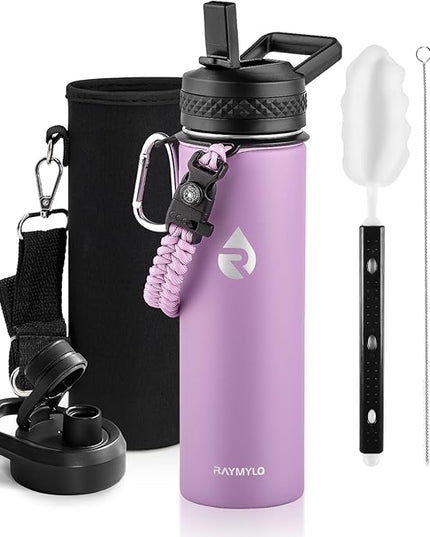Insulated Water Bottle 20 oz, Triple Wall Vacuum Stainless Steel (Cold for 48 Hrs), Leak Proof & Non-BPA, Kids Water Bottle Jug for School with Straw Spout Lids, Lilac