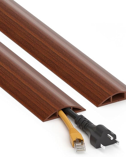 Floor Cord Cover 6ft, Brown Walnut Wood Cord Hider Floor Hide Extension Cords, Floor Cable Management Floor Cable Cover Wire Covers for Cords, Cable Protector Cord Cavity W0.6in x H0.32in