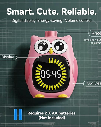 Doli Yearning Visual Timer for Kids, 99 Minute Cute Owl Digital Countdown Timer for Home School Classroom Supplies Study, Silent Time Management Tool (Pink)