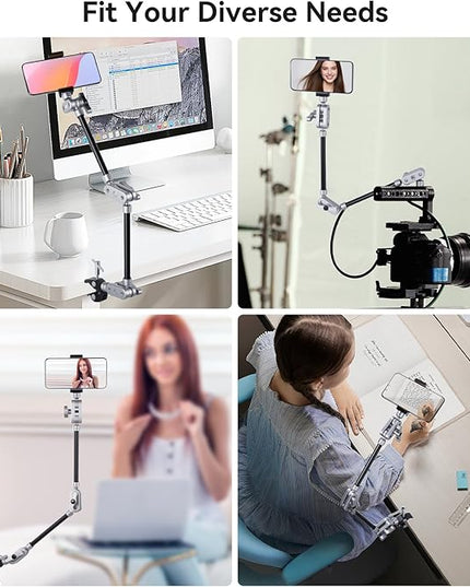 UTEBIT 22" Magic Arm w Clamp Mount, Desk Camera Mount Articulating Friction Boom w Arm 1/4" Thread Adapter, Overhead Desk Phone Mount for Video Light Webcam Microphone Action Camera Content Creators