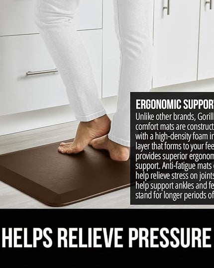 GORILLA GRIP Comfortable Cushioned Kitchen Mats for Floor, 48x20, Waterproof and Stain Resistant Soft Top, 3/4 Inch Thick Ergonomic Standing Desk Anti Fatigue Mat, Foam Supports Ankles and Feet, Brown