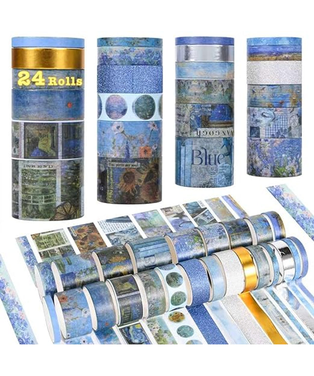 FTTELK 24 Rolls Vintage Washi Tape Set,Glitter Floral Decorative Adhesive Tape for Scrapbooking Supplies,Junk Journal,DIY Crafts,Planners and Gift Wrapping(Art Oil Painting Series)