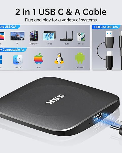 SSK External Drives 1TB,Portable SSD Speed up to 550MB/s Hard Drive Type C+USB A Fast Solid State Drives USB-3.2 GEN2 SSD-Drive USB-Data Storage for iPhone 15/Android/Windows/Mac/Xbox