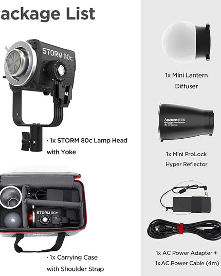 Aputure Storm 80c RGB LED Video Light - 80W Full-Color Point Source Fixture, 20,185 Lux @1m, 1800K-20,000K, Advanced Diode Mixing, CRI≥97, IP65 Weatherproof, Sidus Link, DMX & LumenRadio Control