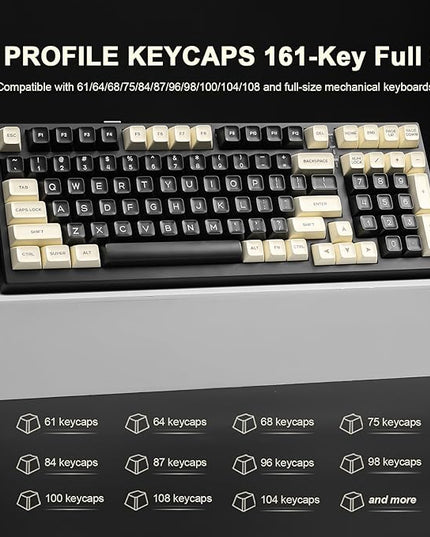 Keycaps- Double Shot PBT Custom Keycap Set, Rome Minimalist Style 161 Keys, Suitable for 65% 75% 80% 98% 100% All Kinds of Mechanical Keyboards with Cross Shaft, with Key Puller