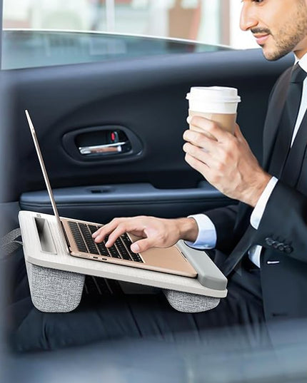 Besign LT08 Laptop Stand, Portable Lap Desk with Pillow Cushion, Fits up to 14 inch Laptop, with Anti-Slip Strip for Desk, Sofa & Bed, White and Gray