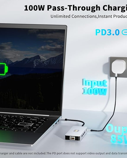 USB C Hub, 9 in 1 USB C to 4K@60HZ HDMI Multiport Adapter, RJ45 Gigabit Ethernet, 3 USB 3.0 Ports, SD/TF Card Reader, PD 100W, Desigend for MacBook Pro Air HP XPS and Other Type C Devices