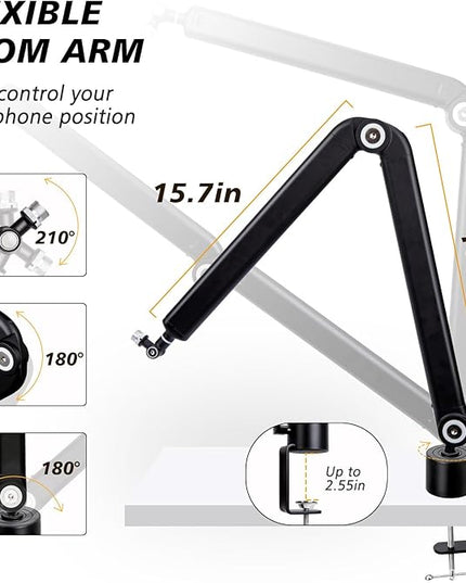 SUNMON Shure SM7dB Boom Arm with Pop Filter - Adjustable Mic Arm Compatible with SM7dB Microphone, Noise reduction Mic Windscreen, Weighted Metal Height adjustment Mic Stand for Shure Microphone