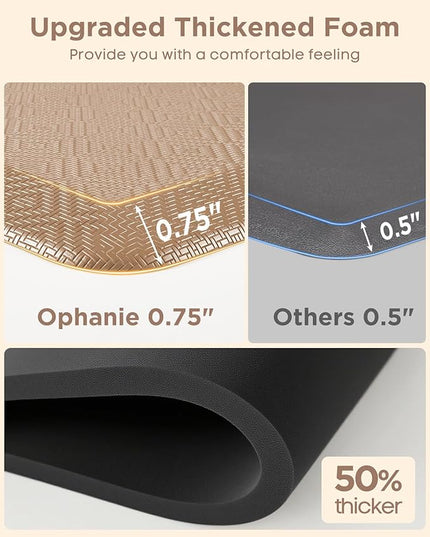 Ophanie Kitchen Mats for Floor, 3/4 Inch Thick Kitchen Rugs, 24'' x 70'' Anti Fatigue Standing Cushioned Mat, Waterproof,Comfort Ergonomic Mat for Office, Home, Sink, Beige Non-Slip Bottom