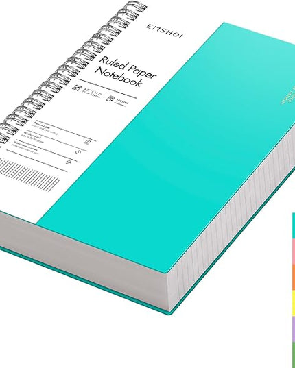 EMSHOI A4 Spiral Notebook College Ruled Lined Journal, 11.2" x 8.27", 300 Pages, 100gsm Thick Paper, Waterproof Softcover, Twin-Wire Binding, Sticky Notes, LightBlue