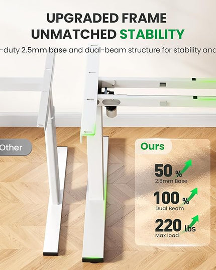 Electric Standing Desk Adjustable - 60x28 Inch Sit Stand Desk with 1 Inch Thick Tabletop, Double Beam Frame, 3 Memory Height Adjustment, Cable Management for Home Office