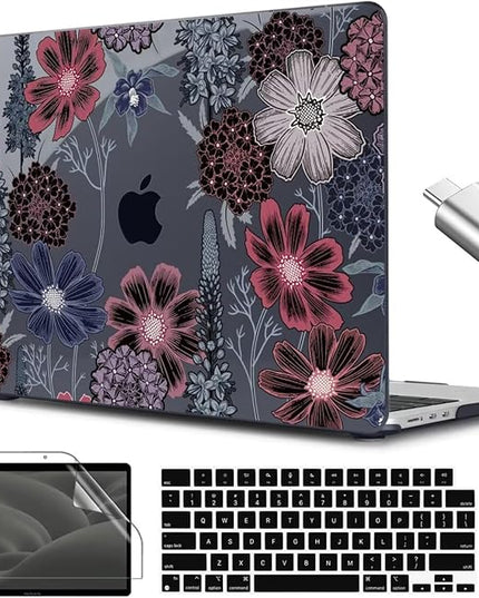 CISSOOK Compatible with MacBook Air 13.6 inch Case 2022 2023 2024 2025 Model A2681 A3113 A3240, Plastic Hard Case with Keyboard Cover Screen Protector Type C Adapter, Texture Flowers