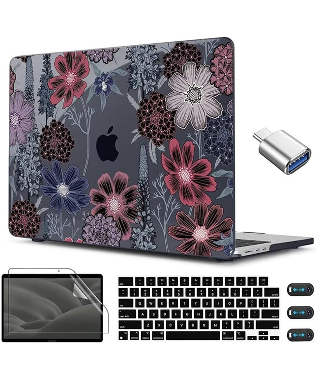 CISSOOK Compatible with MacBook Air 13.6 inch Case 2022 2023 2024 2025 Model A2681 A3113 A3240, Plastic Hard Case with Keyboard Cover Screen Protector Type C Adapter, Texture Flowers
